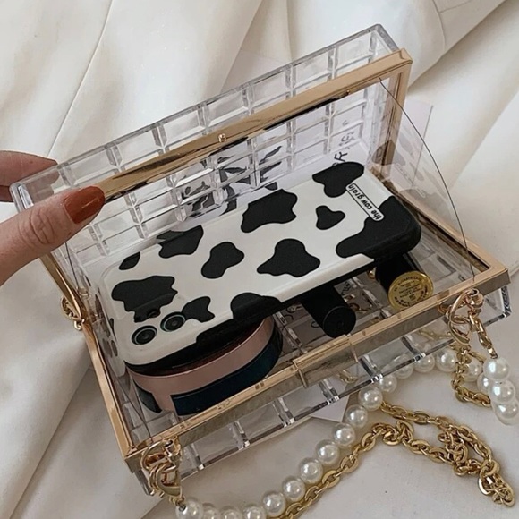 Clear Acrylic Box Clutch With Pearl Handle - Picture 4 of 4